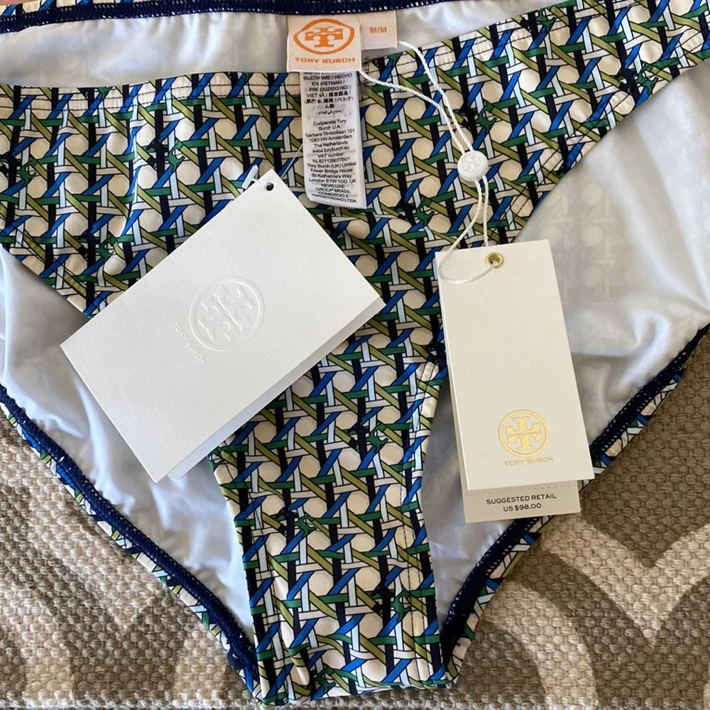 “Tory Burch” basket weave print bikini bottoms; medium